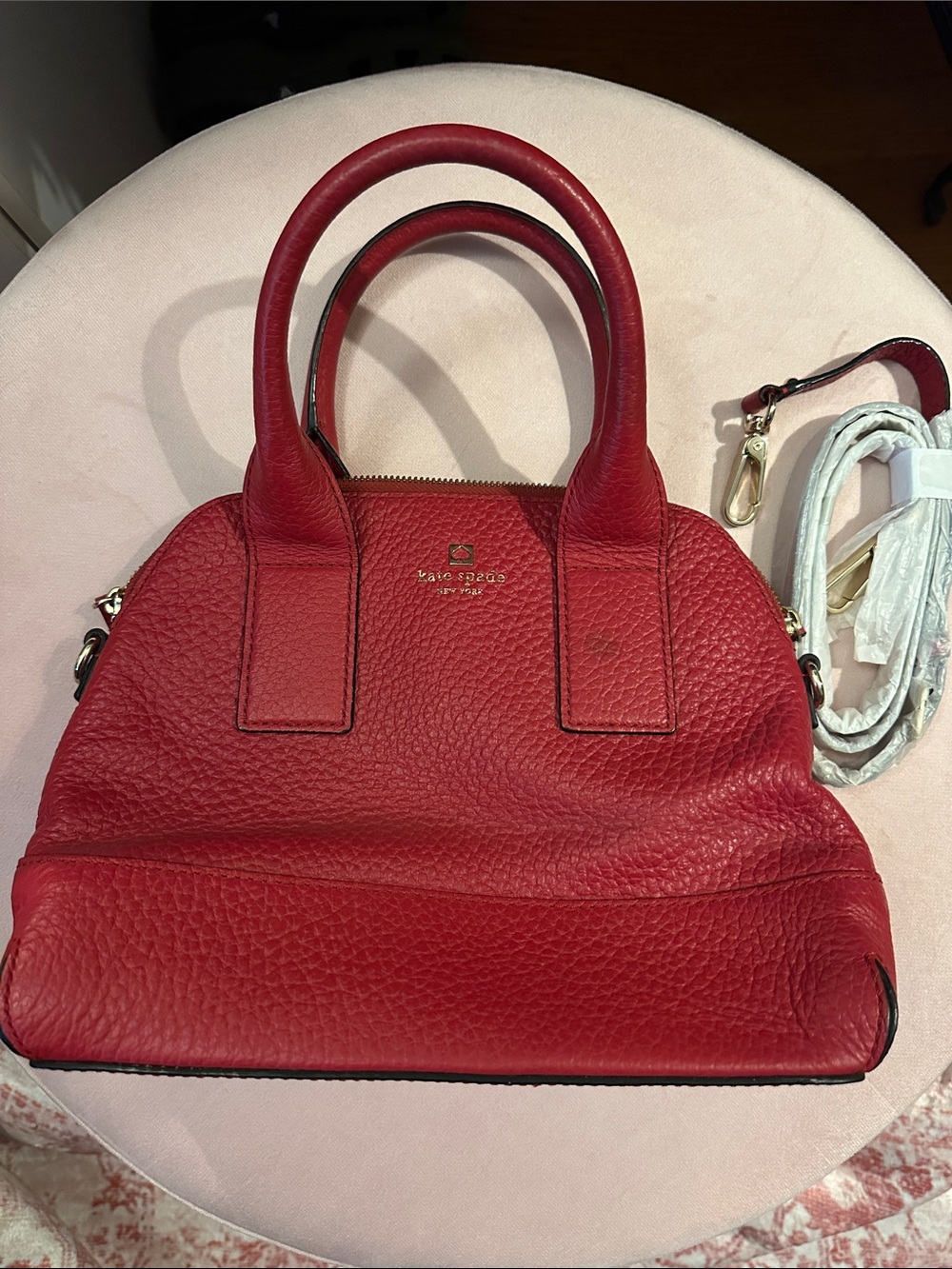 kate spade Red Pebbled Leather Satchel with Detachable Strap